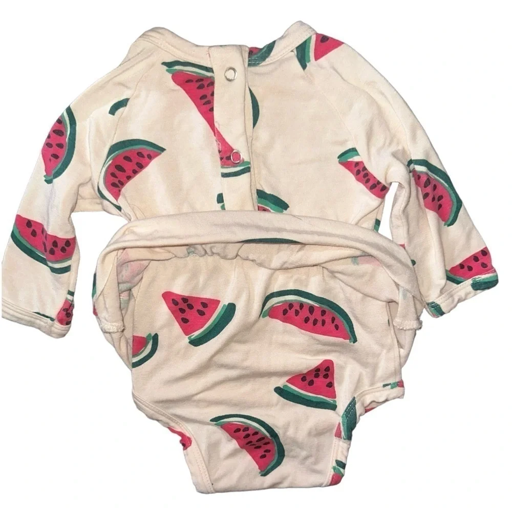 Spearmint Love Baby Watermelon Skirted Long Sleeve Soft Bamboo Bodysuit Sz 0-3 M